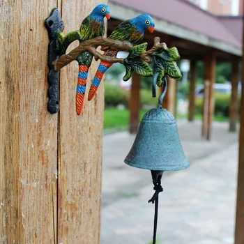 Vintage Liatiny Umenie Zvonček Vták Papagáj Záhradu, Nádvorie Vitajte Bell Stenu Bell Strane-Naštartovaní Predné Dvere Bell