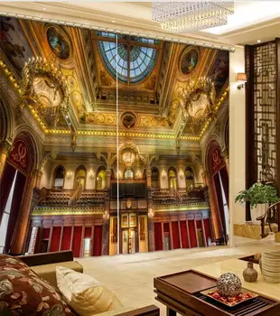 3D Záves Luxusné high-precsion Zatmenie 3D Okne Opony Obývacia Izba palác Dekor Spálňa Záclony polyester 2 Panel Závesy