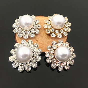 Dva 30 mm Farba Kvetu Kamienkami Tlačidlá Pearl tlačidlo svadobné dekorácie Diy Zliatiny Diamante Cryustal Luk Príslušenstvo