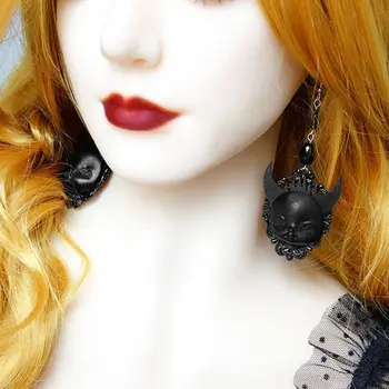Gothic Lolita Čierne Náušnice Diabol Smrti Čarodejnice Drop Náušnice Halloween Šperky X7YC
