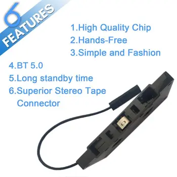 Bluetooth 5.0 Hudby Car Audio Prijímač Kazetový Prehrávač Adaptér MP3 Converter pre iPhone Samsung Nokia HTC Smart mobilné telefóny Tabuľka