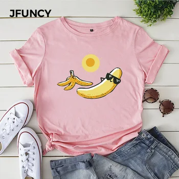 JFUNCY Opaľovanie Banán Plus Veľkosť Voľné Ženy T-Tričko Bavlna Lete Žena Košele Mujer Tričko Harajuku Grafické Tees Topy