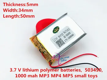 3,7 V 1000mAh 503450 Lithium Polymer Li-Po li ion Nabíjateľnú Batériu buniek Pre Mp3 MP4 MP5 GPS mobilné bluetooth