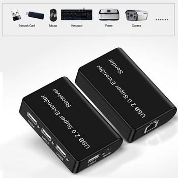 USB2.0 Super Extender 100M 4 Port USB na RJ45 480Mbps Siete Extender Adaptér pre Myš, Klávesnica, Kamera EÚ Plug