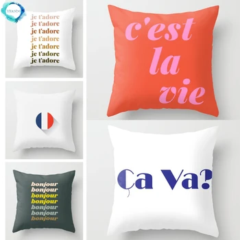 Francúzsky Polyester Dekoratívne Hodiť Vankúš Bonjour Cava C ' est la vie Je t'adore Vankúš pre Pohovka Kreslo Domova