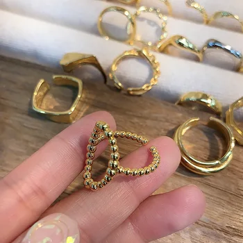 OBEAR 2020 Nové Siver Á Vintage kórejský Zlatá Farba Geometrické Nepravidelný Duté Otvoriť Prstene pre Ženy Šperky Nastaviteľné