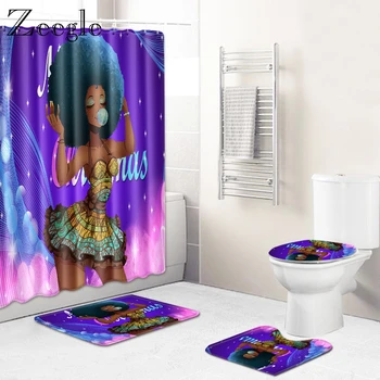 Vianočné Kúpeľňa Opony Afriky Sprchový Záves 4pcs Wc Mat Nastaviť Non-slip Kúpeľňa Rohožky Sprcha Mat Wc Kryt Sedadla Mat