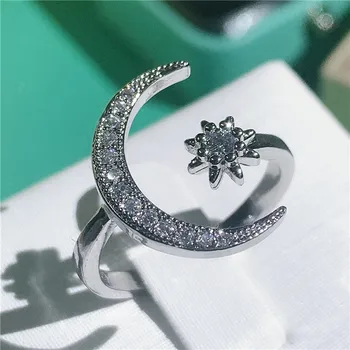 Choucong Moon Star Promise Ring, 5A Zirkón Kameň Reálne 925 Sterling Silver Zapojenie Svadobné Kapela Prstene pre ženy Strany Šperky