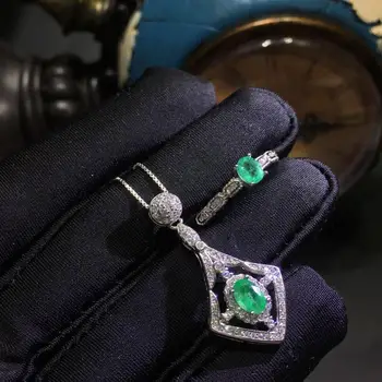 SHILOVEM 925 sterling silver Prírodné Emerald prstene, prívesky poslať náhrdelník jemné Šperky, svadobné Vianočný darček jctz04050406agm