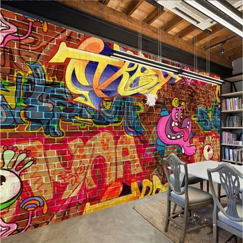 3D Tehlovej Steny Graffiti Kultúry Pozadí Foto Tapety Moderný Bar KTV, Nočný Klub Priemyselné Výzdoba Steny Papier 3D Nástenné Maľby