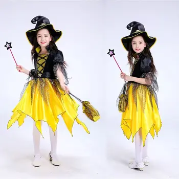 KLV Deti Halloween Kostým Čarodejnice Cosplay Šaty Polmesiaca Spp Candy Bag Maškaráda Strany Úlohu Hrať Deti Oblečenie