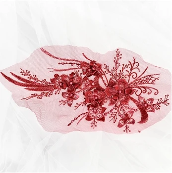 2 Kus 30*16 cm Elegantný 3D Kvet Embroiderey Pearl Korálkové Čipky Nášivka Čipkou Trim Šaty Textílie Materiál Zlatá/Champagne/Ružová