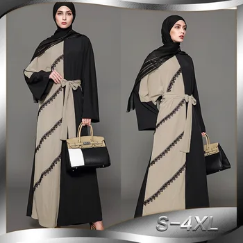 2018 Ramadánu Župan Dizajn Moslimských Žien Kaftan Abaya Islamskej Šaty Patchwork Dlhý Rukáv Plnej Dĺžke Dámske Oblečenie 31