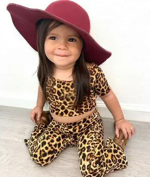 2020 Batoľa Detská Baby Girl Fashion Leopard Šaty, krátky rukáv Plodín Top Horela Nohavice dievčatá v lete Leopard Oblečenie Set
