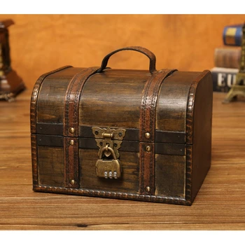 Retro Elegantné Drevené Pirát Šperky skladovací Box So Zámkom, Vintage Pokladom, Kontajner Box Trinket na Drevené Organizátor Domov