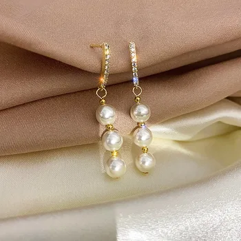RAMOS Pearl Prívesok Svadobné Náušnice pre Ženy, Zlatá Farba CZ Elegantné Náušnice Nevesta Šperky, Darčeky