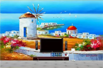 Vlastné foto Non-tkané nástenná maľba 3d tapety pre obývacia izba Grécko Egejskom mori, Architektúra, výzdoba maľby nástenné maľby, tapety