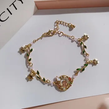 Módne dievča Švp zelené lístie mačka náramok sladká princezná štýl šperky jednoduché ženské príslušenstvo