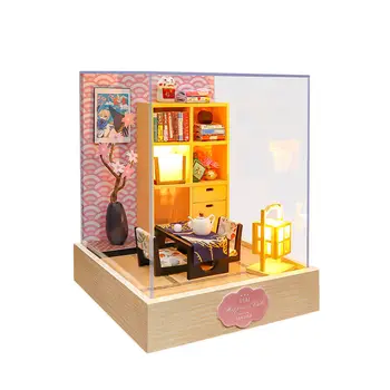 Mini Drevená Bábika Dom Furnitures Diy 3D Drevené Miniaturas Zostaviť domček pre bábiky Hračky pre Deti Narodeninám