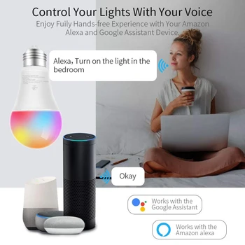 9W, WiFi, Smart Žiarovky B22 E27 LED RGB Biela Lampa Práce Prevádzkovať Alexa Google Asistent 110-220V Tuya APLIKÁCIE Smart Home Smartphone