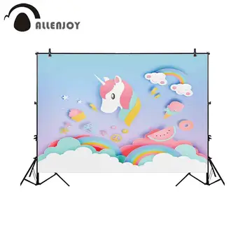 Allenjoy jednorožec fotografie pozadie farebné dúhy cloud ice cream pozadie photobooth foto prop photocall dekor