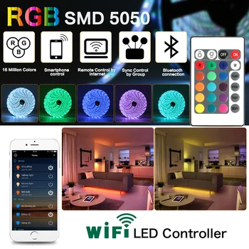 DC12V/5V Black PCB LED pásy 5050 RGB Flexibilné Led Svetlo Pásky + WIFI IR LED controller+12V 3A 6A 8A LED DIY kit