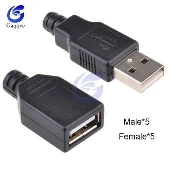 10pcs USB 2.0 Type A Male Female USB 4 Pin Konektor Zásuvka Konektor S Čiernym Plastovým Krytom Typ-DIY Sady