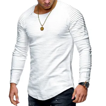 2020 Jar nové módne pánske kolo krku Slim farbou dlhým rukávom T-shirt prekladané skladacie raglan rukáv štýl T-shirt