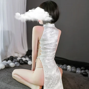 2020 Sexy spodnú bielizeň Anime Jednotné Čínsky Qipao Klasické Ženy Satin Cheongsam Noc Župan Módne Obliekanie pre Ženy, Erotické