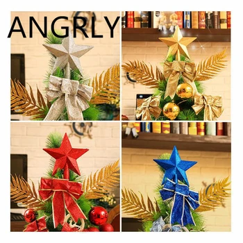 ANGRLY Zlata Prášku Flash Päť-špicaté Hviezdy Tree Top Svadobné Dekorácie na Vianočný Stromček Maska Umelé Kvety Strana Dodávky