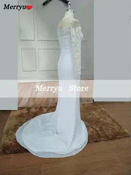 Mermaid Beach Swap Vlak Svadobné Šaty Šifón Čipky Appliques Elegantné Svadobné Šaty 2020 Dlhý Rukáv Svadobné Šaty