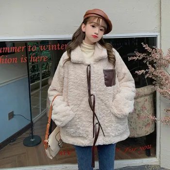 Ženy 2021 Zimné Oblečenie Bundy pre Ženy Voľné Luk Thicked Chlpaté Teplé Outwear Streetwear Módy kórejský Kabát Žena