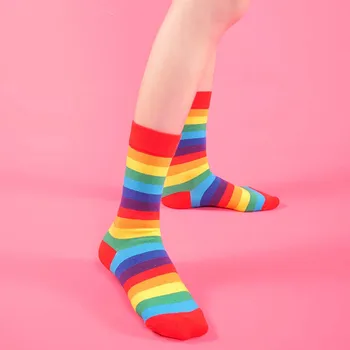 Bavlna Pružnosť Sladké Ženy Dlhé Ponožky Candy Farby Dúhy Prekladané Bežné Retro Harajuku Ponožky
