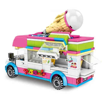 Kreatívne Mesto, Výhľad na Ulicu Ice cream Van truck Model mesta Priateľmi súpravy stavebným Zábavný Ice Cream Auto, Hračky pre Deti,