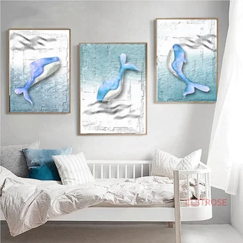 Moderná Severská Výzdoba Domov Umenie Zvierat Plagát Modrý Oceán Cartoon Veľryba Plátne Obrazy Pre Obývacia Izba Dekor Obrazov Na Stenu