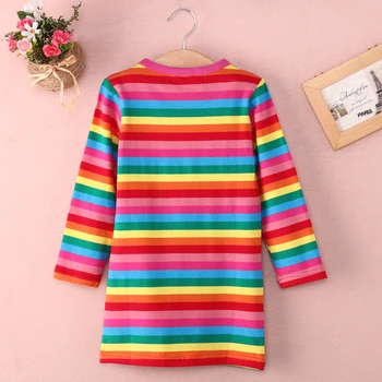 Pudcoco 2020 Jeseň 2-7Y Deti Baby Girl Roztomilý Rainbow Farebné Pruhované Šaty s Dlhým Rukávom Šaty Oblečenie, Oblečenie na Jar