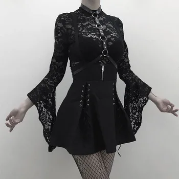Gotický Jumpsuit Jar Leto Módy Sexy Lumbálna Dizajnér Tvorivé Jednoduché Duté Sa Horela Rukávy Okrúhle Krčný 2021