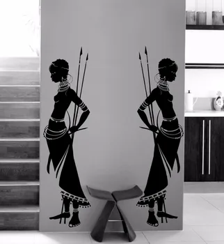 2x Domácnosť Tribal Africkej Ženy Vymeniteľné Samolepky na Stenu pre Obývacia Izba Domova Vinly Nepremokavé Obtlačky Citácie Umenie K66