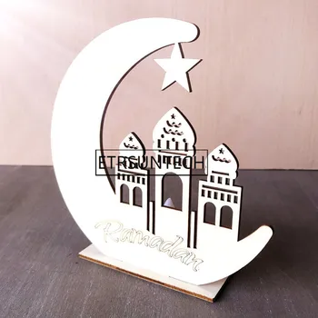 60sets Ramadánu Drevené Eid Mubarak LED Dekorácie Pre Domov Mesiac Mešita Islam Moslimských Drevená Plaketa Visí Prívesok Strana Dodávky