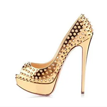SHOFOO topánky,Krásne módne dámske topánky, lakovaná koža, o 14.5 cm vysoké podpätky dámske topánky, típat prst čerpadlá.