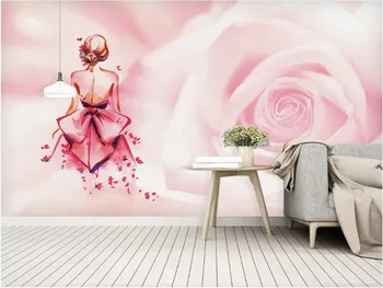 Milofi vlastné veľké tapety nástenná maľba 3d ružové dievča zozadu, spálne, gauč pozadí stenu, dekorácie, maliarstvo,