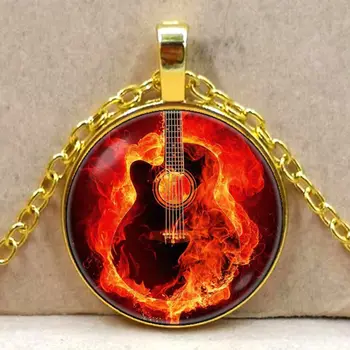 Gitara keychain Oheň gitara náhrdelník Hudobný darček Gitara prívesok Hudobník náhrdelník Hudby náhrdelník Hudobný nástroj