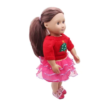 Bábiky oblečenie červený Vianočný stromček sveter + Rose červené sukne príslušenstvo fit 18-palcové Dievča bábiku a 43 cm bábiky baby c298