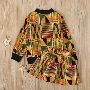 2020 Nové 2ks Batoľa Detský Dievča Zimné Autume Oblečenie s Dlhým Rukávom Afriky Vytlačené Outwear Bunda + Nohavice/Sukne Oblečenie pre 2-7T