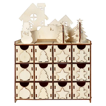 DIY Vianočné Odpočítavanie Adventný Kalendár Drevené Darčekové skladovací Box s 24 Zásuvky S7