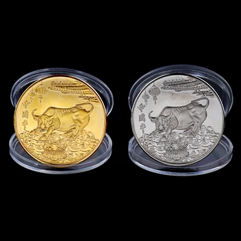 2021 Nový Rok Zlaté Mince Je Dvanásť Zverokruhu Ox Pamätných Mincí Pre Zber Darček