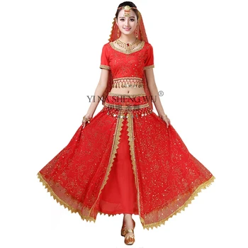Dospelých Indický Tanec Kostým Ženy, Brušný Tanec Výkon Oblečenie Orientálnej Tanečnej Praxi Vyhovovali Bollywood Dancewear Top Pás Sukne