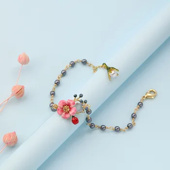Orientálna Rose Série Qingdao Šperky, Ručne maľované Smalt Glazúra Pozlátené Drahokam Kvetinový Náramok Náramok Výrobcu
