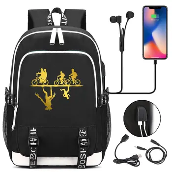 Cudzinec Veci Vytlačené Zlaté USB Konektor pre Slúchadlá Chlapec Dievča Deti Školské tašky Ženy Bagpack Plátno Mužov Batoh Packsack Bookbag