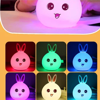 Nové LED Králik Nočné Svetlo Dieťa Multicolor Silikónové Dotykový Snímač Ťuknite na položku Control Nočného Pre Deti, Baby, Deti, Nočné Lampy 2018
